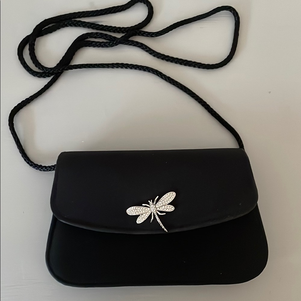 Black Handbag with Embellished Dragonfly Accent
